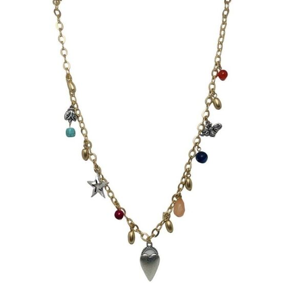 CHICO’S Multicolor Beaded Faux Pearl Long Gold Tone Charm Necklace 39in - Picture 3 of 8